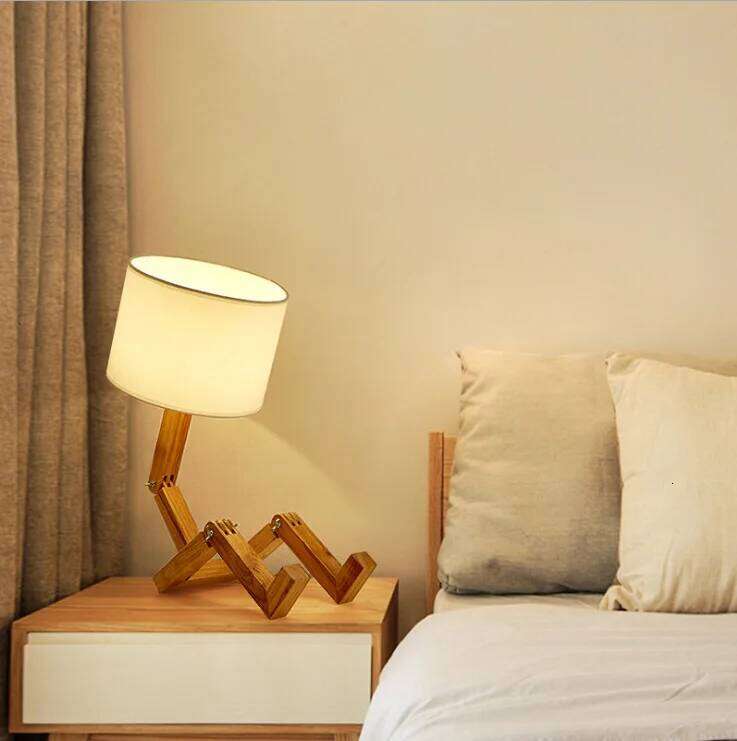 Wooden Robot Shape Creative Table Indoor Study Fashion Reading Desk Lamp Nordic Modern Desktop Decorative Night Light Z260127