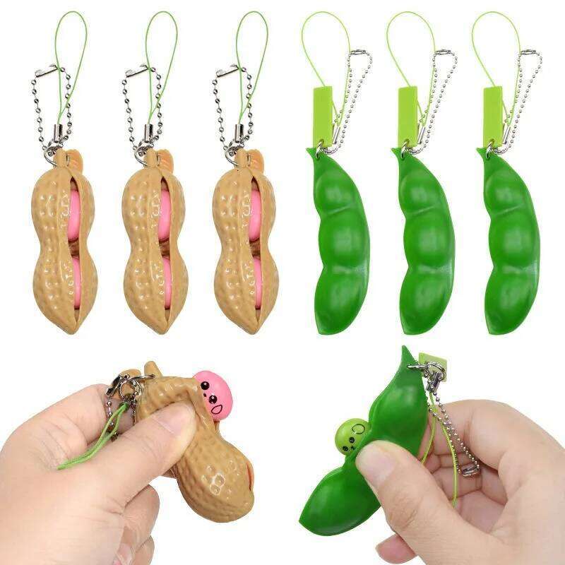 Funny Soybean Pea Pod Fidget Squishy Sensory Stress Relief Keychain Soft Squeeze Bean for Anxiety, Cute Desk Pop-it Toy Gift S260126