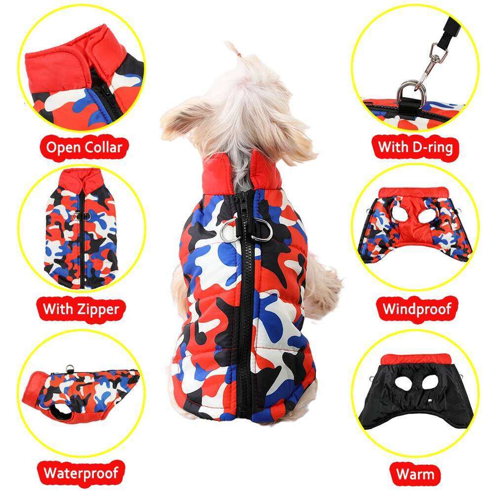 Winter Small Jacket Waterproof Printed Puppy Cloth Camouflage Pet Padded Overalls D-ring Sleeveless Dog Vest Coat for Cats XJ260127