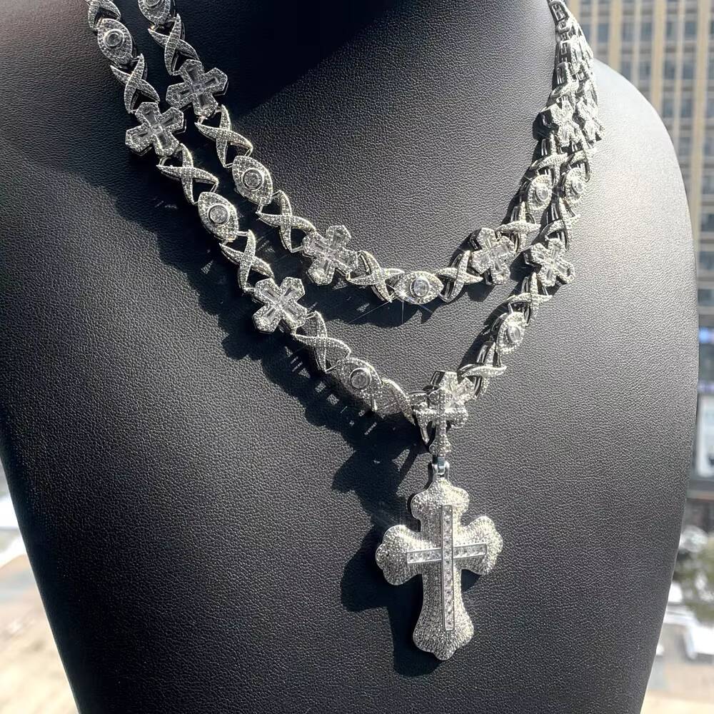 Moissanite New Cool Men Boy Jewelry Iced Out 5A Cubic Zirconia CZ Evil Eye Cross Charm Pendant Hip Hop Necklace