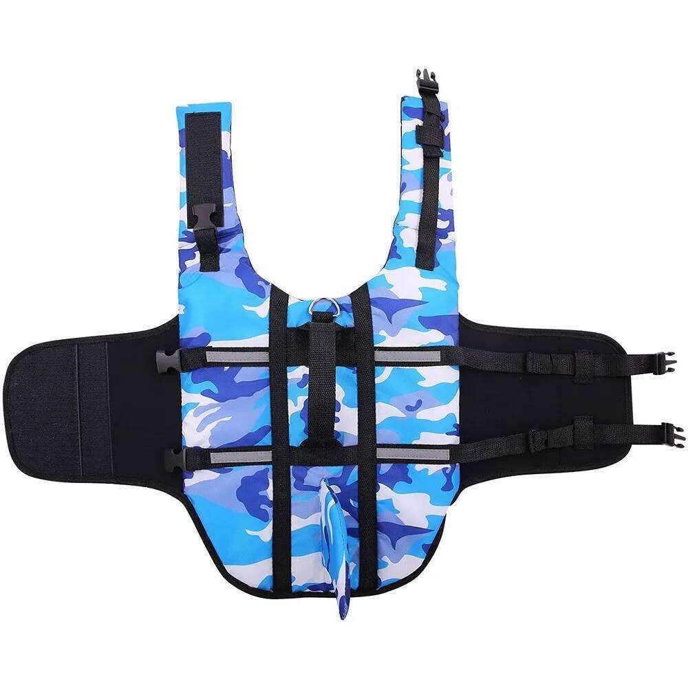 Jacket Life Vest Collar Harness Pet Dog Swimming Summer Swimwear Clothes Camouflage Shark Blue Fuchsia XJ260127