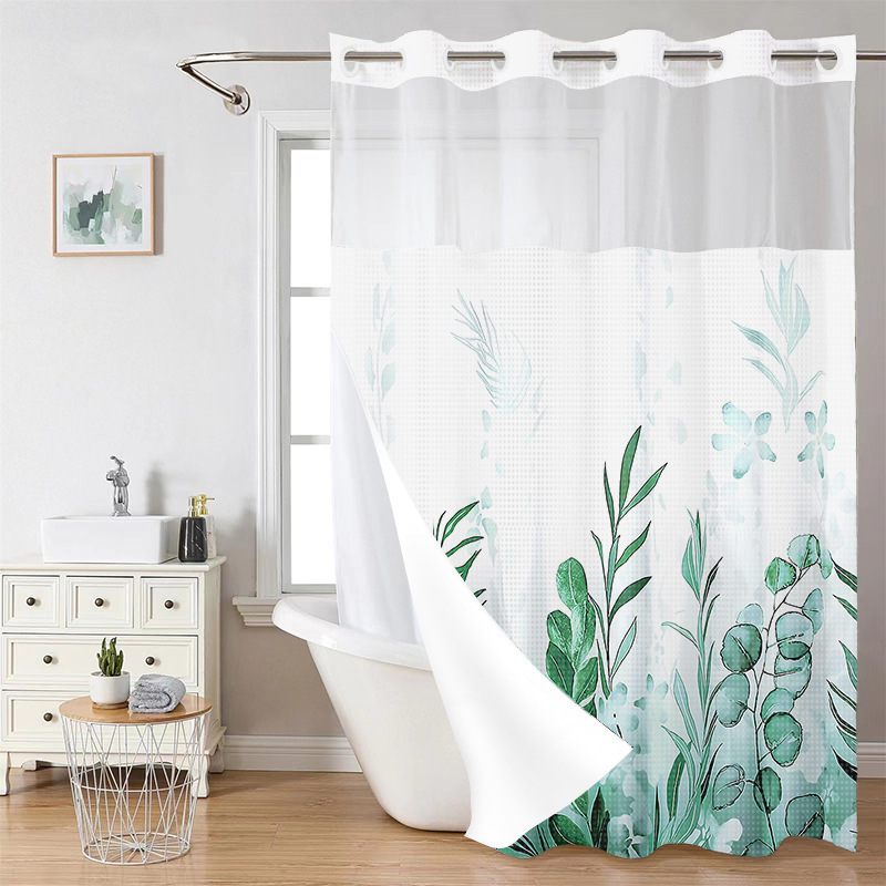 YL-38230 Digital Printed Double-Layer Large Ring Polyester Shower Curtain - Waterproof and Mildew-Proof, Floral Pattern Bathroom Curtain