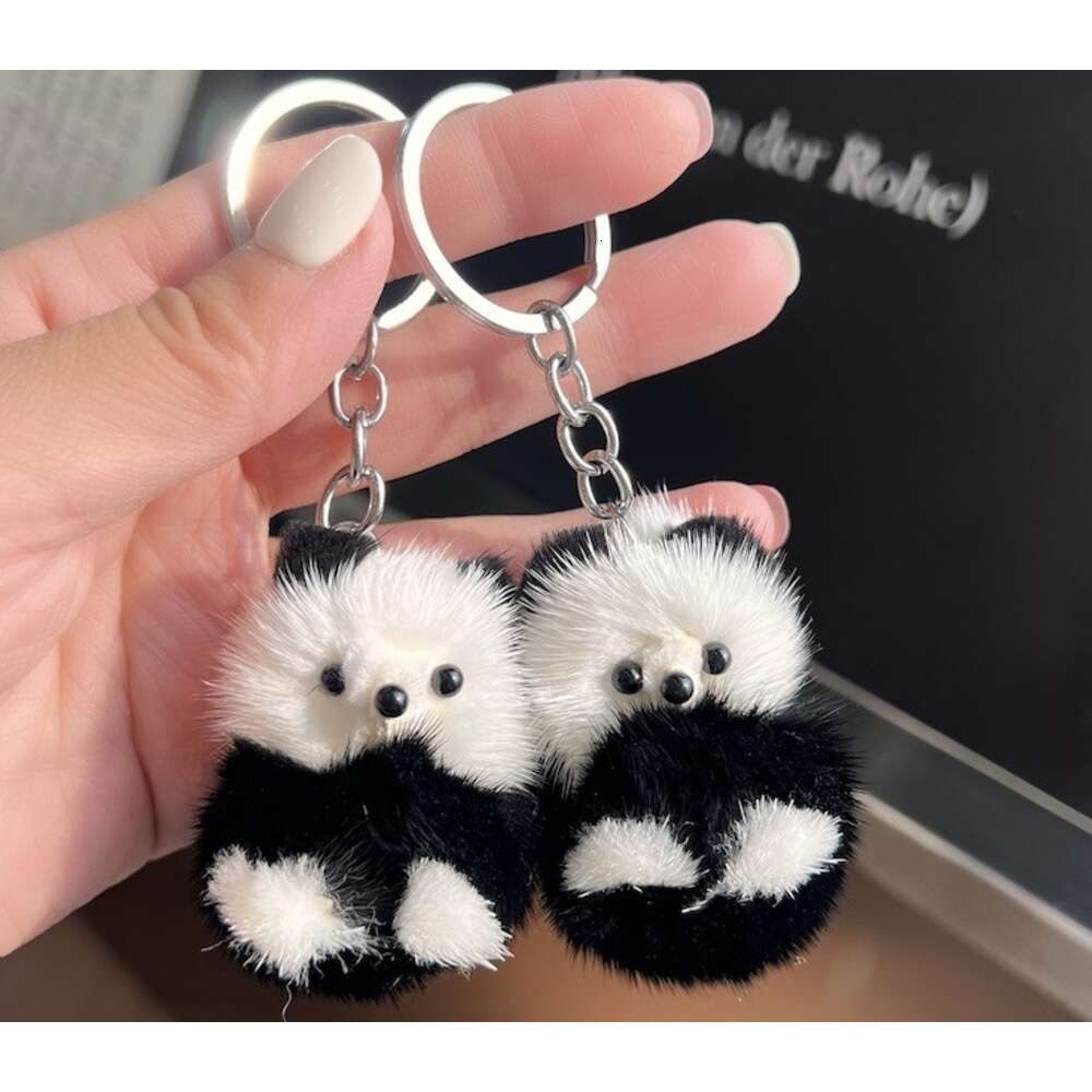 Cute Real Mink Fur Little Panda Car Keychain Pendant Plush Doll Backpack Decoration Small Gift S260126 7ef