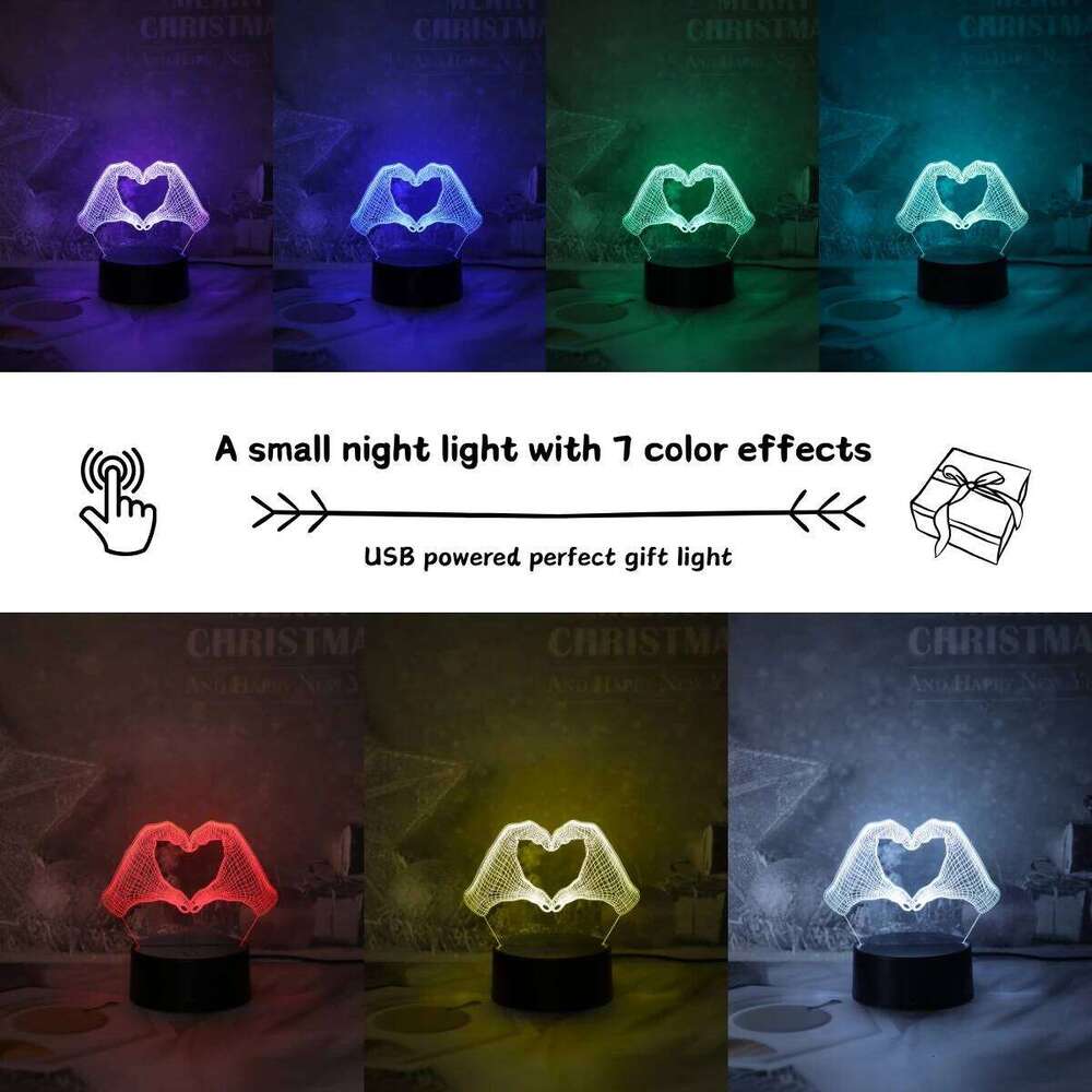 3D Two Hand Heart Night Home Desktop Christmas Decoration Fancy Lighting LED Room Birthday Gift Light Z260127