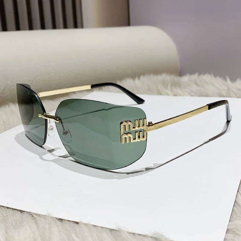1pc Classic Sun Glasses Female Funky Metal Luxury Rimless Sunglasses Women Brand Rivets Rectangle Gradient Curved Shades Z260127