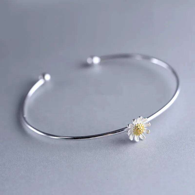 Buyee 925 Sterling Silver Female Simple Elegant Flower Open Bangles for Women Fashion Party Fine Jewelry Circle XJ260127