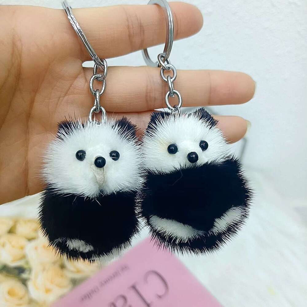 Cute Real Mink Fur Little Panda Car Keychain Pendant Plush Doll Backpack Decoration Small Gift S260126 711