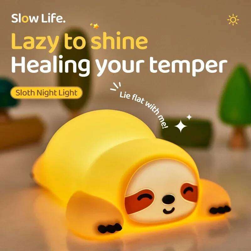 Silicone Soft Sloth Night Light USB Rechargeable Touch Control Dimmable Bedside Lamp for Nursery Kids Babies Gift Decor Z260127