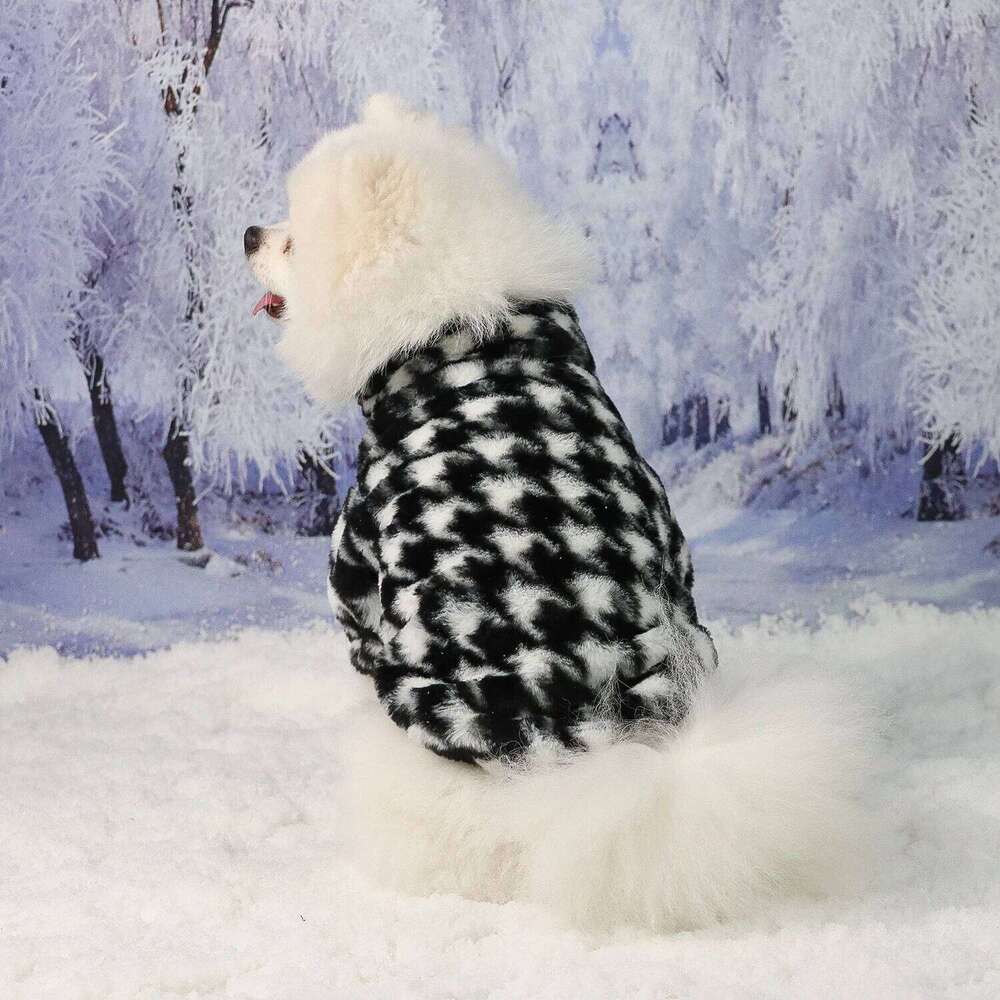 Pet Fuzzy Coat Cat Puppy Clothes Classic Houndstooth Pattern Sweatshirt Dog Plush Outfits Autumn Winter For Small Me