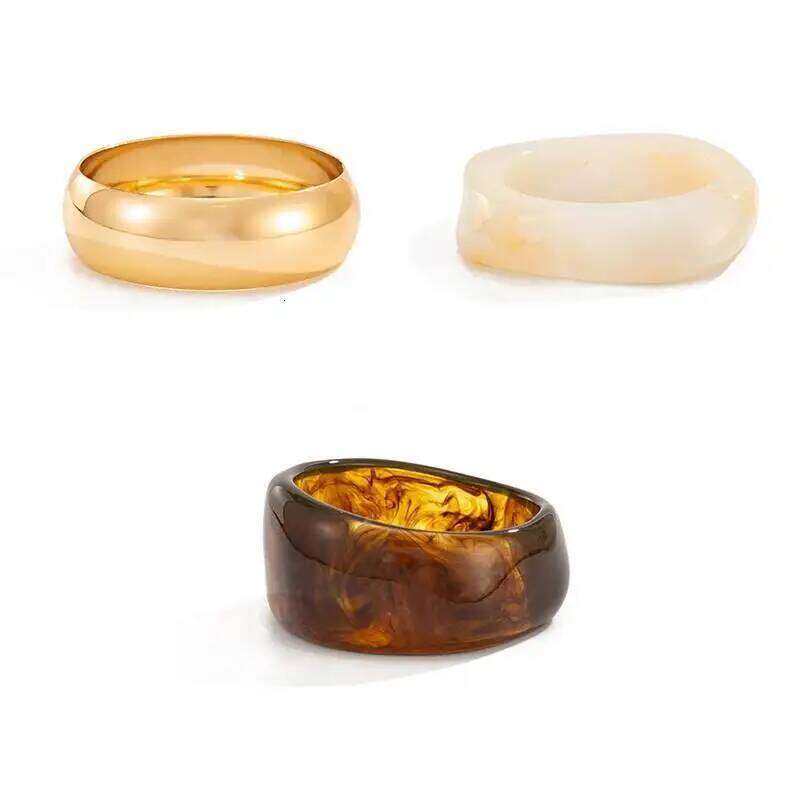 Salircon 3 Style Trendy Exaggerated Resin Wide Bangle Women HipHop Gold Color Geometric Heavy Metal Bangles Bracelet Men Jewelry XJ260127