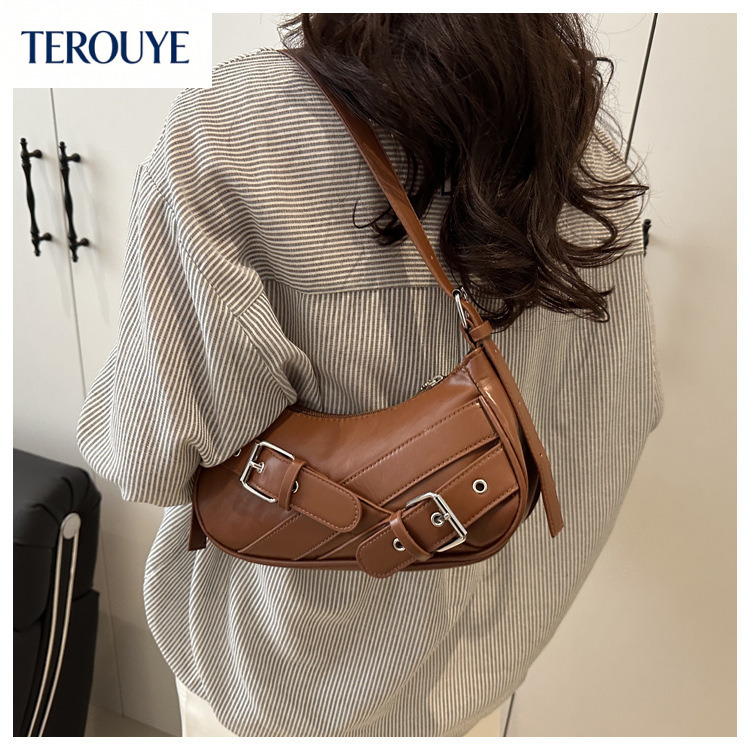 TEROUYE French fashion style rectangular women's armpit bag autumn and winter new item niche Y2K motorcycle bag retro luxury