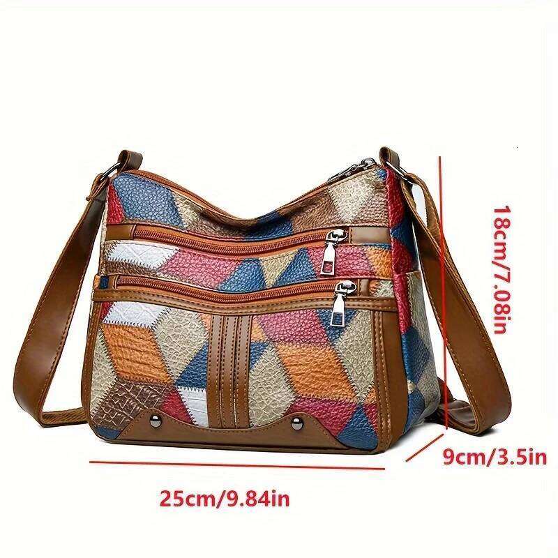 Women Geometric Pattern Synthetic Leather Crossbody Shoulder Bag Adjustable Strap Multi Color Options for Daily Use Work Travel
