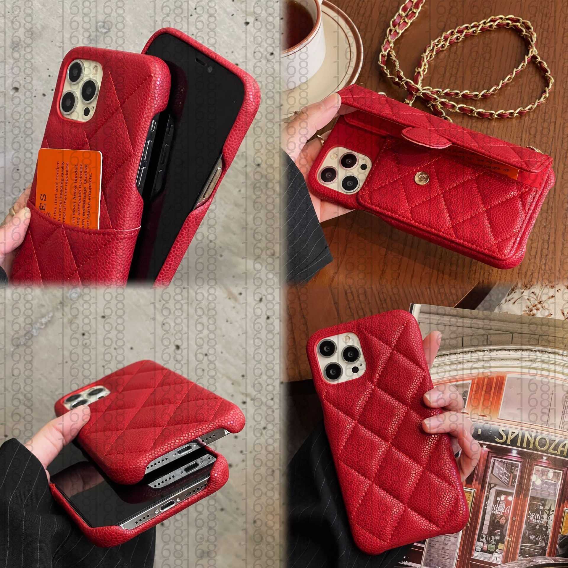 For 15 Women Crossbody Leather Phone Designer iPhone Case Apple iPhone14 Pro Max 13 12 14 Plus Wallet Card Holder Cases Cover Shoulder Chain