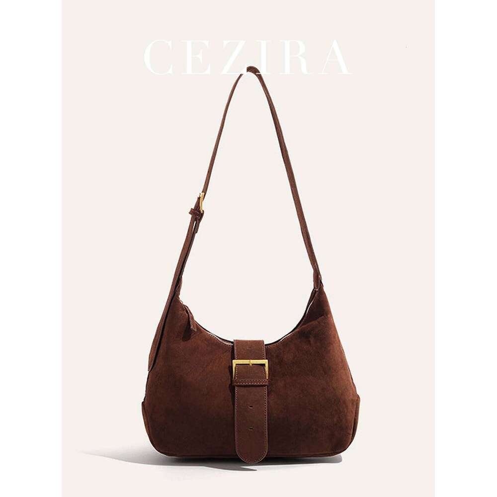 Vintage Style Faux Suede Fabric Hobo Bag for Women Big Buckle Decor Large Capacity Casual Daily Underarm Shoulder Handbag