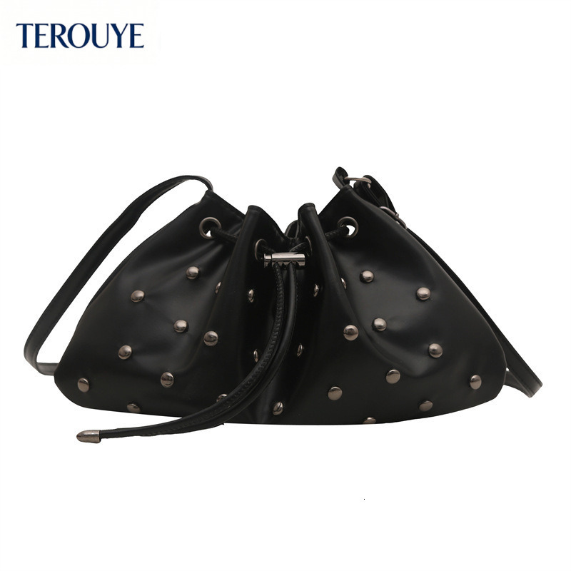 TEROUYE European and American fashion Y2K style rivet hollow armpit bag autumn and winter new trend drawstring design women's handbag elegant lux