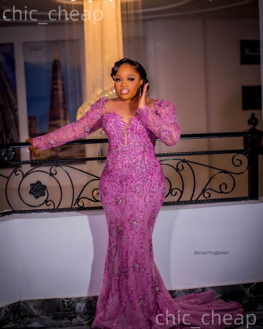 Aso Ebi Lilac Mermaid Prom Dresses 2026 Beaded Crystals Full Sleeves Sequined Evening Formal Party Second Birthday Engagement Gowns Dress For Special 