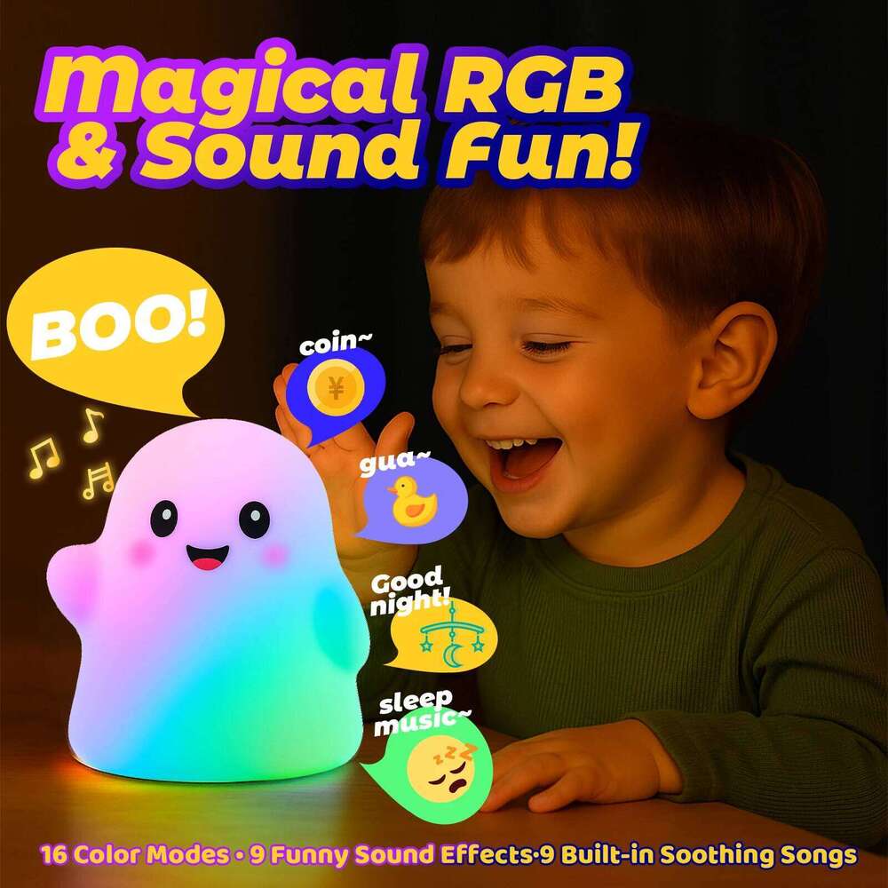 Ghost Touch Sensor Night Light Silicone Nursery Sleep Music Nightlight Adjustable Halloween Decor Dimmable Lamp Christmas Gift Z260127
