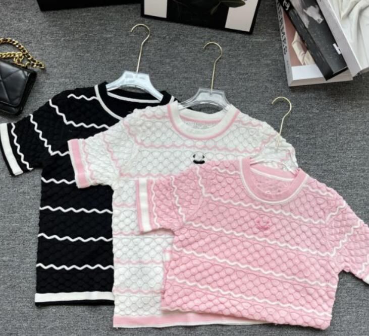 designer t shirt for women summer short sleeve Fish scale pattern womens knit tshirt pink embroidery brand top tee