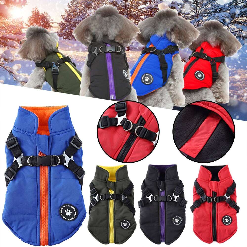 Adjustables Thicken Warm Harness Coat Waterproof Windproof Dog Jacket Autumn Winter Pet Clothes For Outdoor XJ260127