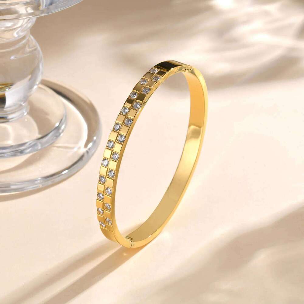 Zircon Square Open Bracelets CZ Stainless Steel Hinged Cuff Bangle Bracelet for Women Luxury Fashion Jewelry XJ260127