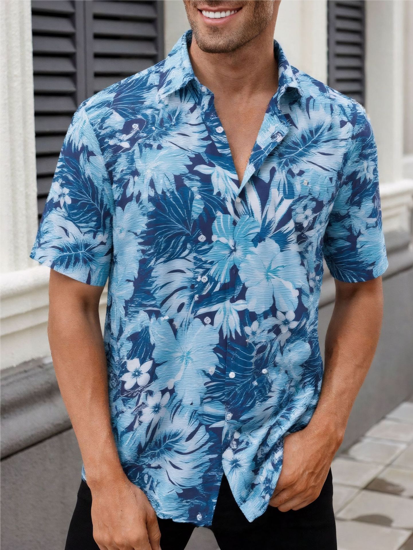 2025 Mens 3D Printed Short Sleeve Shirt Summer Vacation Hawaiian Casual Turn-Down Collar Mens Shirt