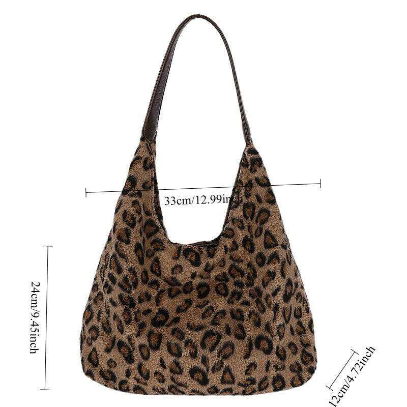 New Leopard Print Furry Top Handle Comfortable and Versatile Texture Shoulder Bag Women Large Capacity Simple Storage Bags