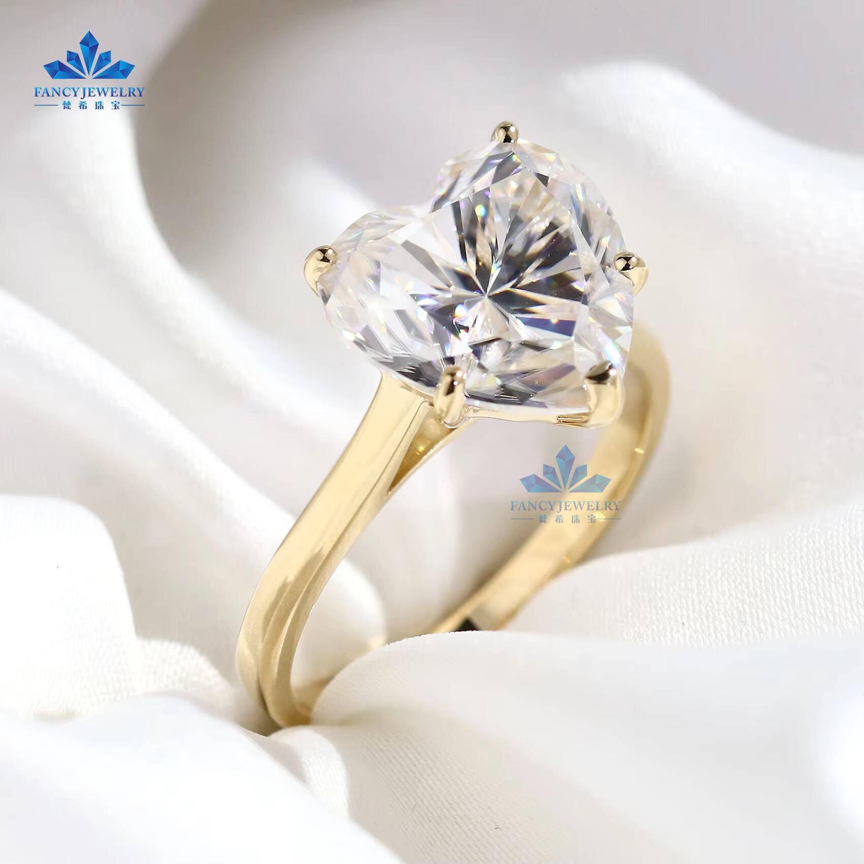 Luxury Jewelry Custom S925/10K/14K/18K Heart-Shaped Moissanite Rings 2Ct 3Ct 4Ct Wedding Engagement Jewelry for Women