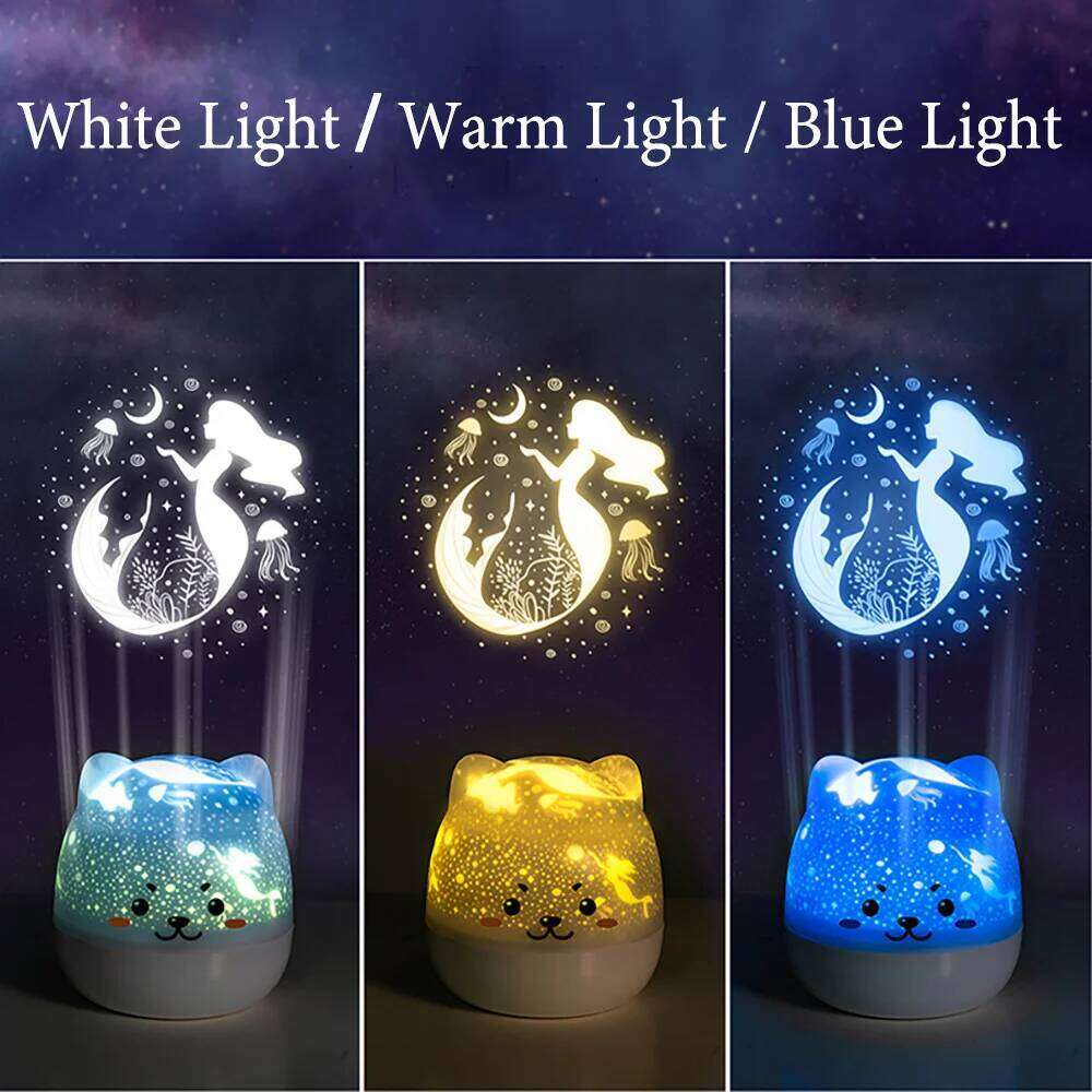 Starry Sky LED Projector Cute Bear Music Box Night Light Rotatable Bedside Lamp Kids Gifts USB Rechargeable For Bedroom Z260127