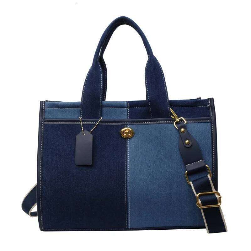 Denim Handbag Female 2026 New Fashion Color Collision Splicing Single Shoulder Crossbody Commuter Casual Tote Bags