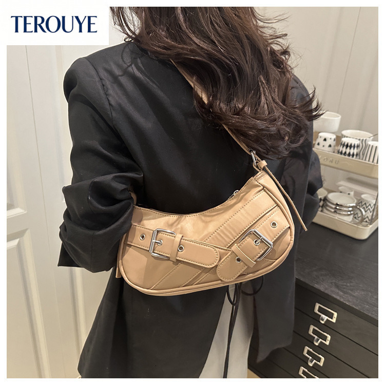 TEROUYE French fashion style rectangular women's armpit bag autumn and winter new item niche Y2K motorcycle bag retro luxury