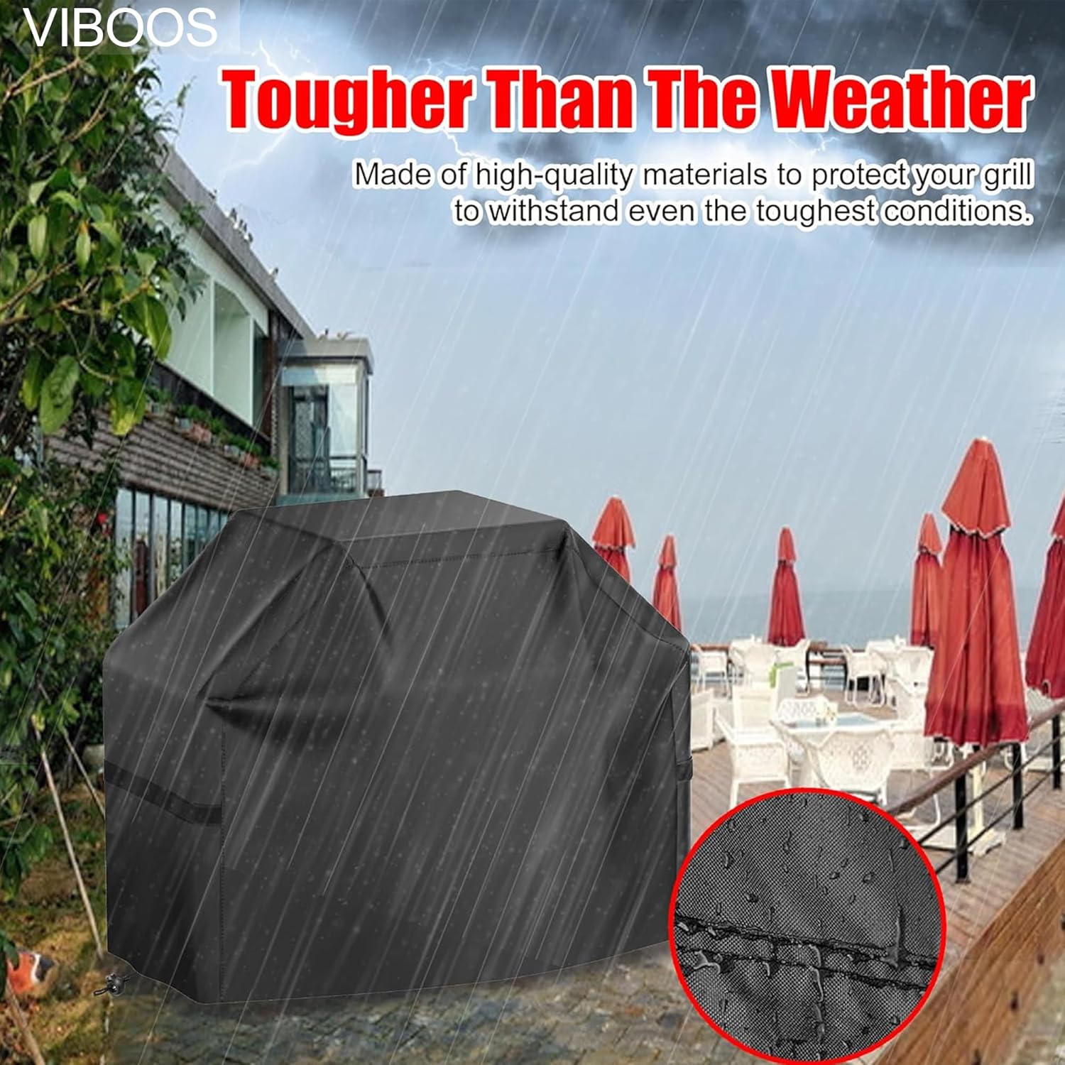 Grill Cover, 58 inch BBQ Gas Grill Cover for Outdoor Grill, Waterproof, Anti-UV, Rip-Proof, Fade Resistant Material, Barbecue Cover with Hook-and-Loop