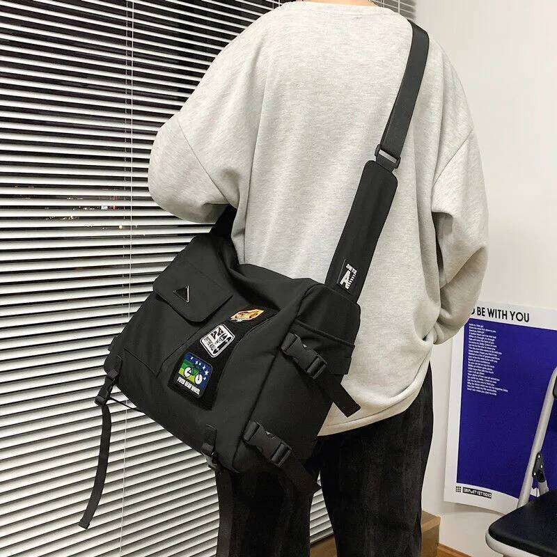 Shopper Nylon Shoulder Gothic Black Crossbody Messenger Tote Bags For Men Women's Hip Hop Techwear Satchel Waist Goth Postman