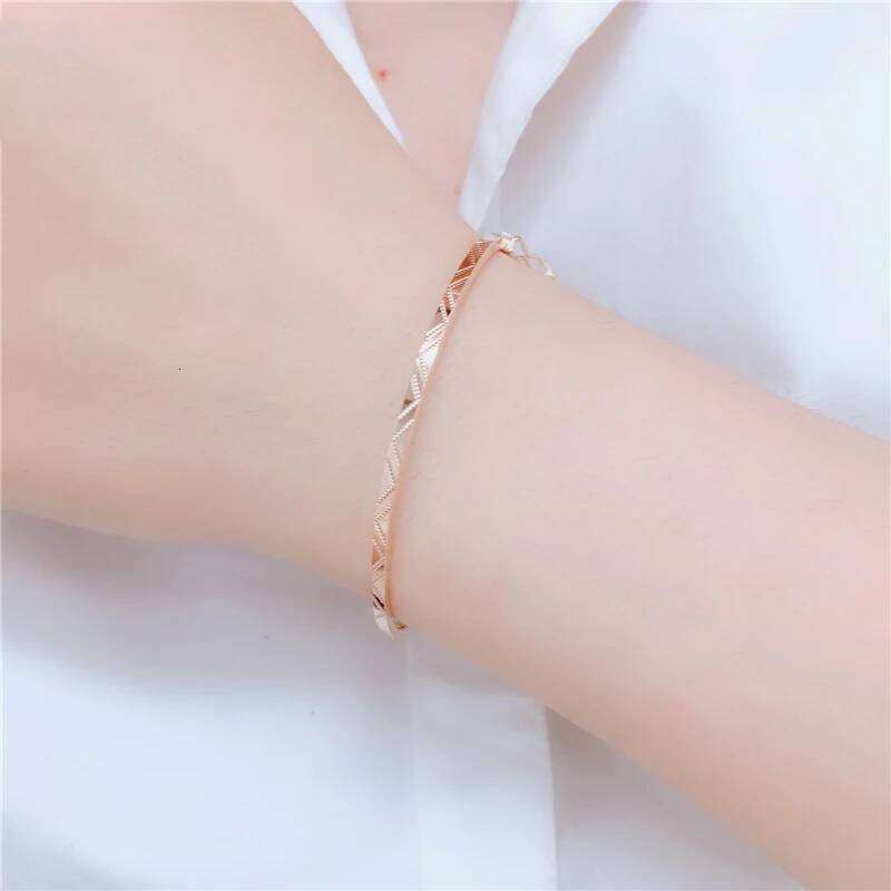 New Design 585 Purple Plated 14K Rose Gold Fine Geometric Bracelet For Women Light Luxury Charm Engagement High Jewelry XJ260127