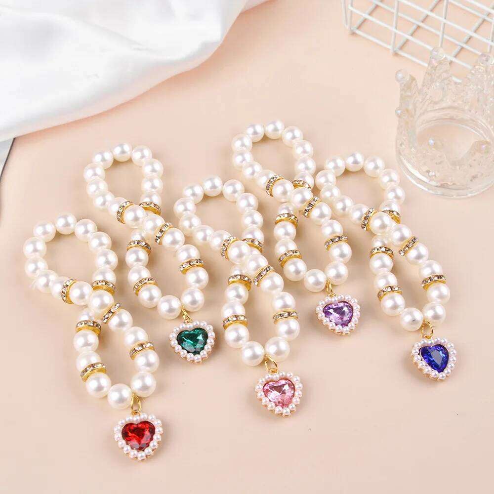 Pet Diamond Heart-Shaped Pearl Collar, Dog Pendant, Cat Necklace, Pet Jewelry