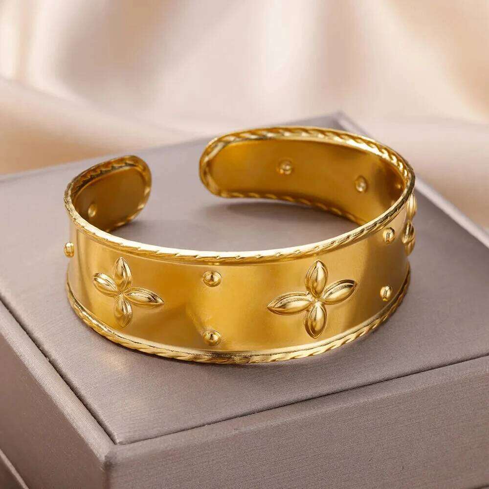 Cross Flower Bangles Bracelet for Women Stainless Steel Gold Plated Luxury Bracelets 2023 Free Shipping Jewelry pulseras mujer XJ260127