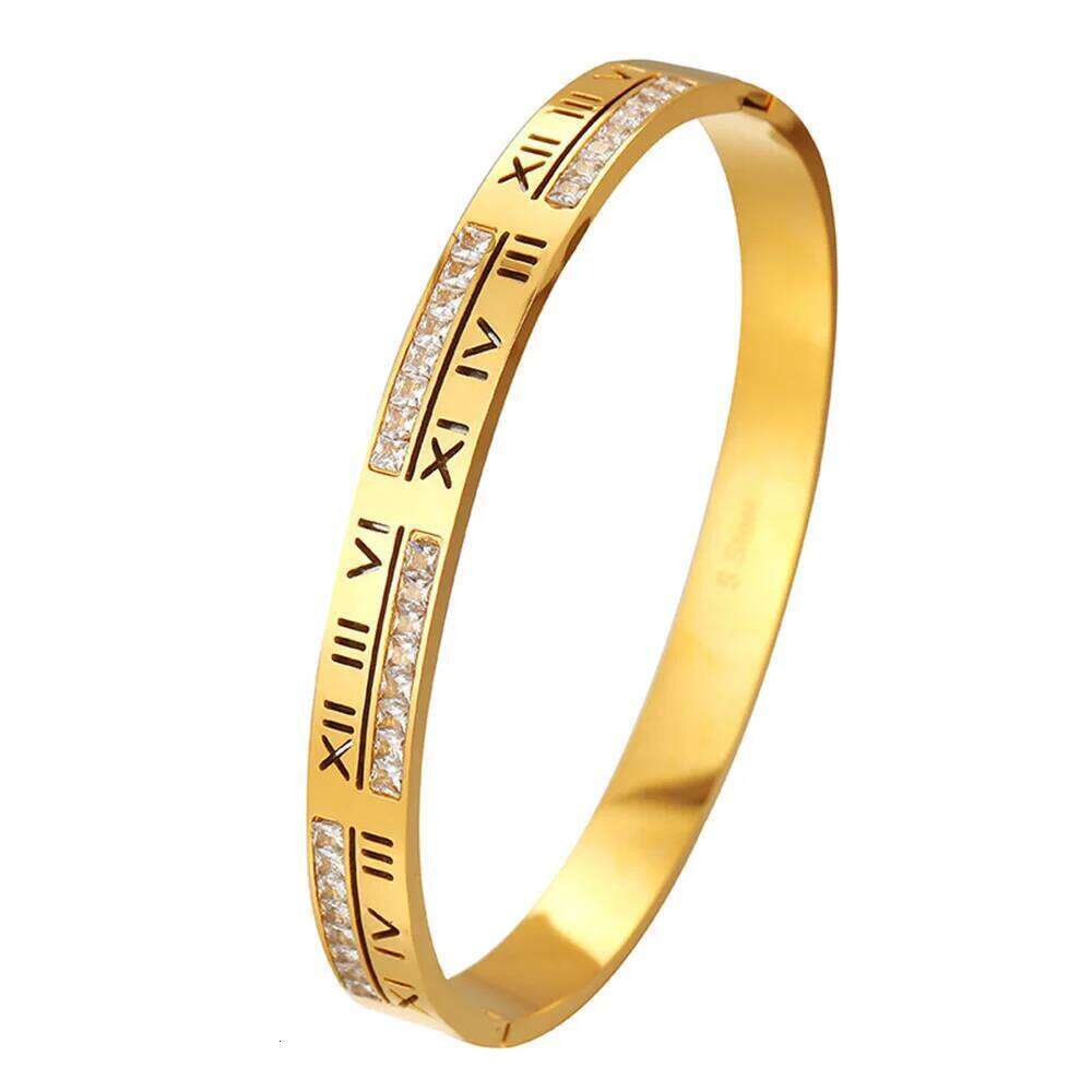 Simple and fashionable stainless steel gold-plated Roman numeral zircon bracelet ladies gift hot sale XJ260127