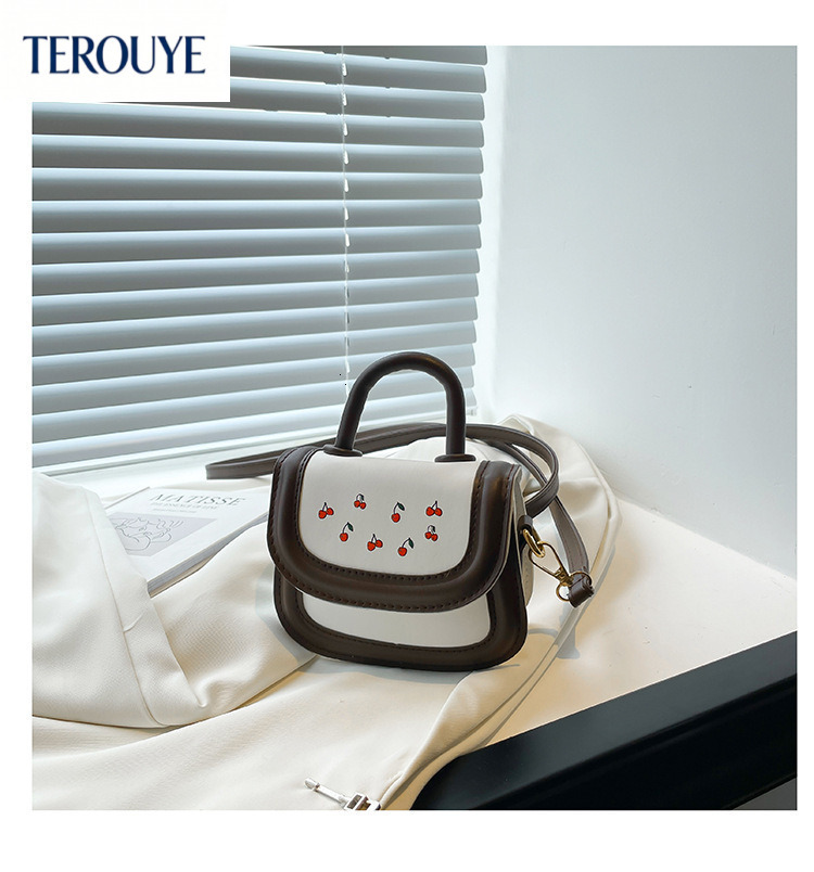 TEROUYE Autumn/Winter New Lychee bag Pattern Fashion Versatile Cute Cartoon Style Small Square Bag Women's Shoulder Bag