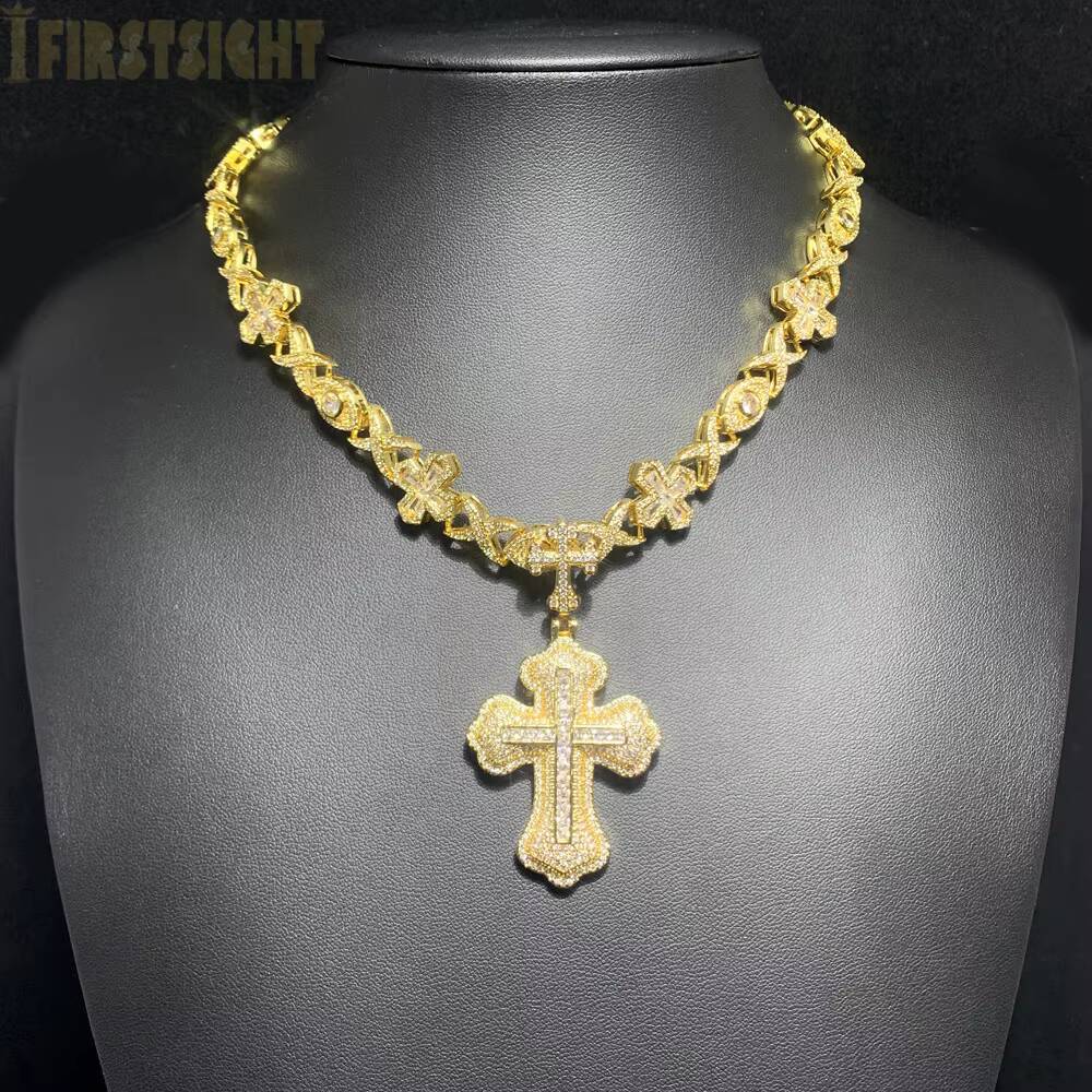 Moissanite New Cool Men Boy Jewelry Iced Out 5A Cubic Zirconia CZ Evil Eye Cross Charm Pendant Hip Hop Necklace