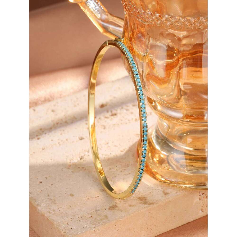 New Brand Blue Turquoise Micro-intact Zircon Bangle for Women Shiny CZ Tennis Bracelet Delicate Jewelry Gift XJ260127