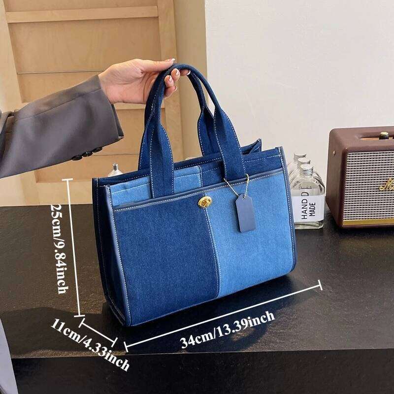 Denim Handbag Female 2026 New Fashion Color Collision Splicing Single Shoulder Crossbody Commuter Casual Tote Bags