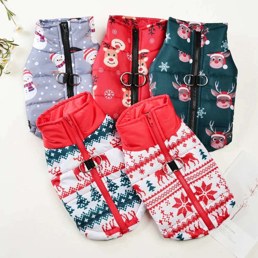 New Year Pet Coat Christmas Deer Print Dog Jacket With D-ring Waterproof Pets Costume For Small Medium Dogs Bulldog Clothes XJ260127