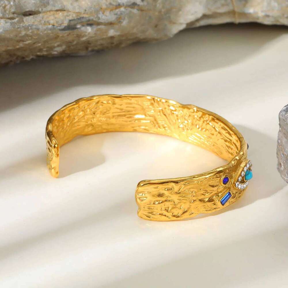 Luxury Zircon Turquoise Eye Cuff Bracelet for Women, Waterproof Stainless Steel Open Bracelets,Fashion Mother's Day Gift Jewelry XJ260127