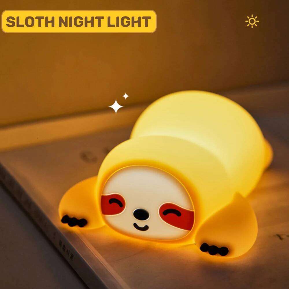 Silicone Soft Sloth Night Light USB Rechargeable Touch Control Dimmable Bedside Lamp for Nursery Kids Babies Gift Decor Z260127
