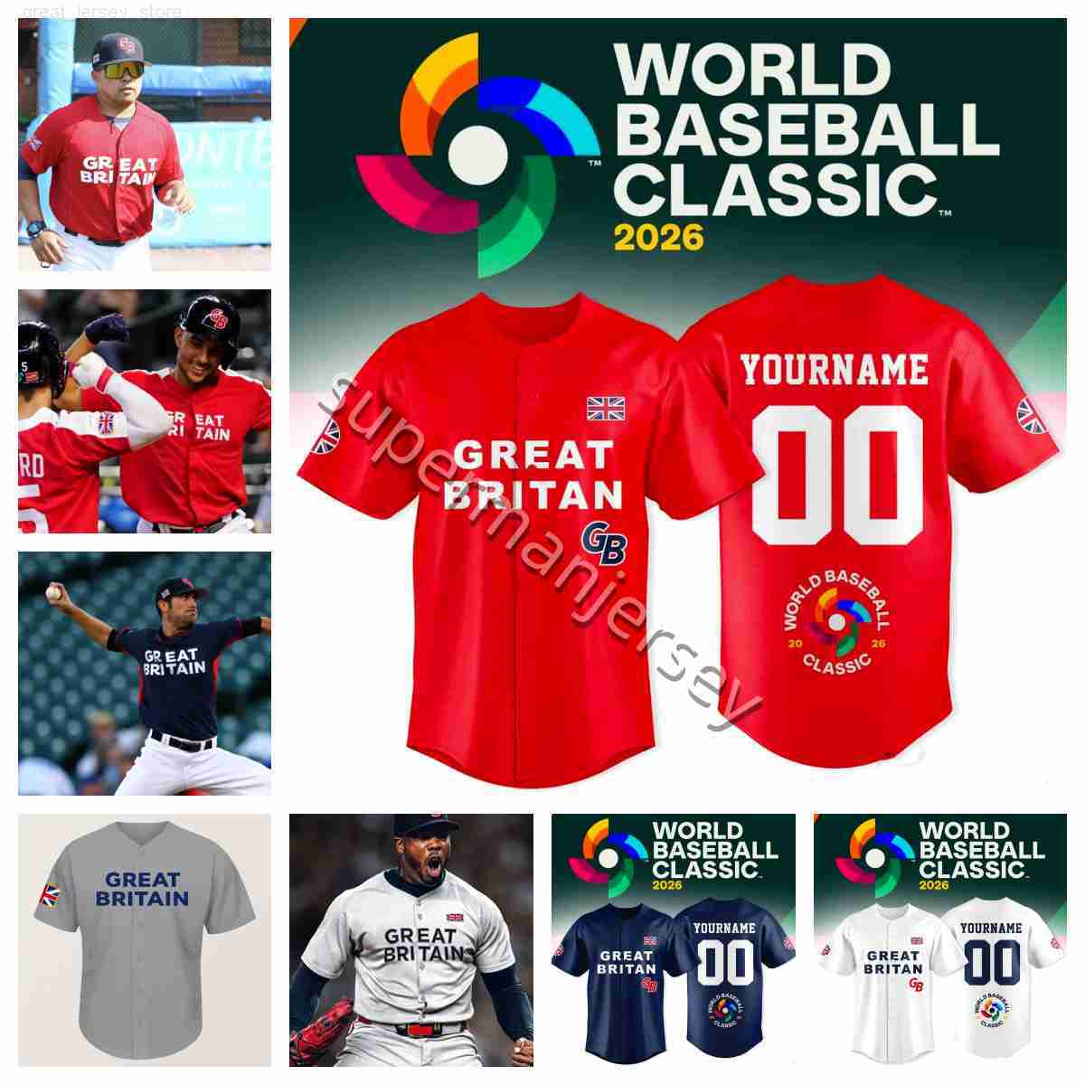 Team Great Britain World Baseball Classic Jersey Donovan Benoit Matt Koperniak Chavez Young Crosby Justin Wylie Nick Ward Darnell Sweeney Harry Ford gray jersey men