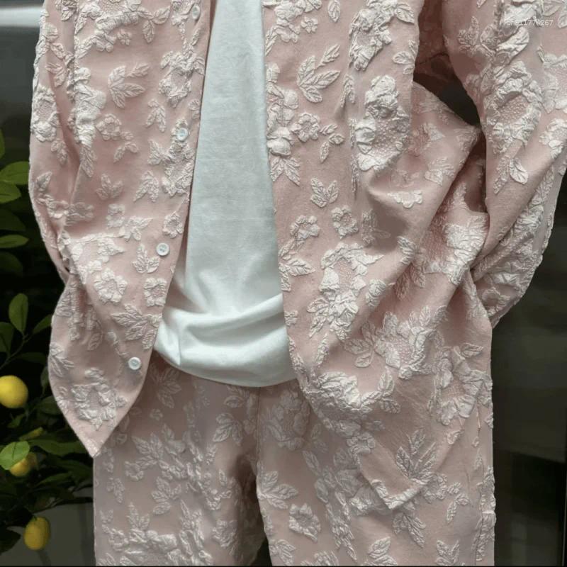 Men's Tracksuits Autumn Casual Embossed Printed Shirt Set Fashionable Coat And Trousers Two-piece Couple's Complete 2 Pieces