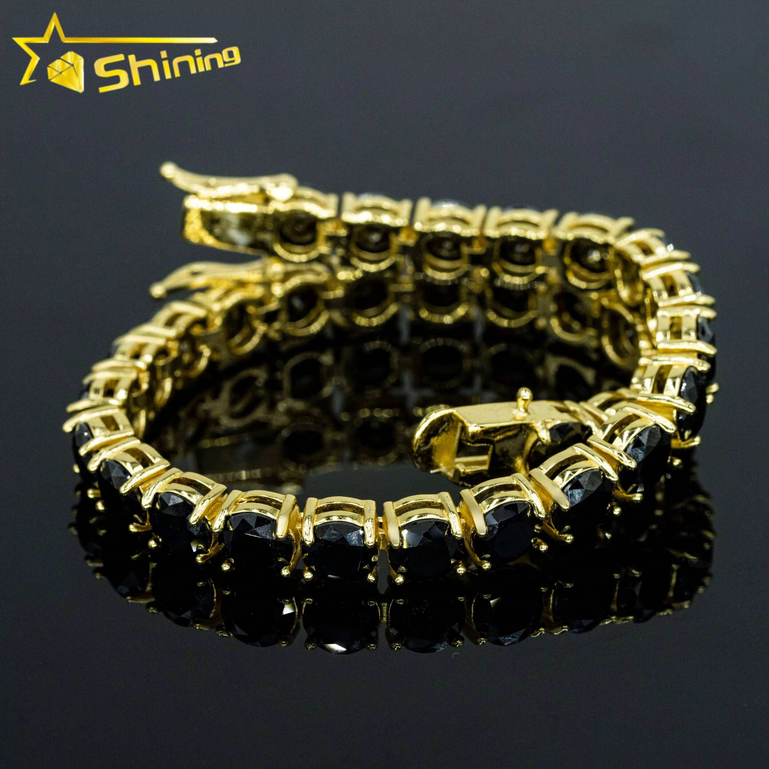 18k Yellow Gold Plated 3mm 4mm 5mm 65mm Black Moissanite Tennis Chain 925 Sterling Silver Men Women Tennis Necklace Bracelet