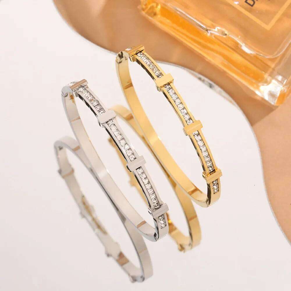 Personalized Design Stainless Steel Zircon Inlay Geometry Double Layer Opening Bracelet for Women Luxury Fashion Jewelry Gift XJ260127