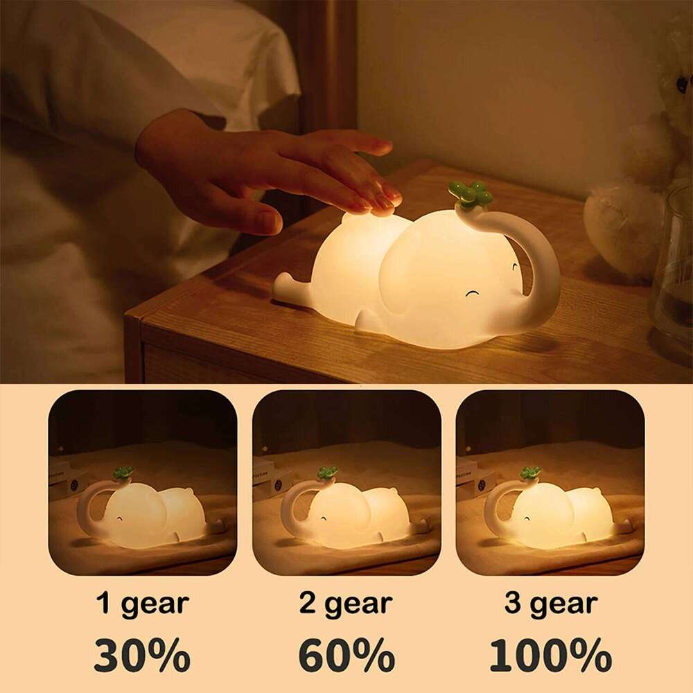 Children Silicone Light Cute Elephant Baby Dimmable Timed Sleeping Night Lamp for Bedside Bedroom Decoration Gift Birthday Z260127