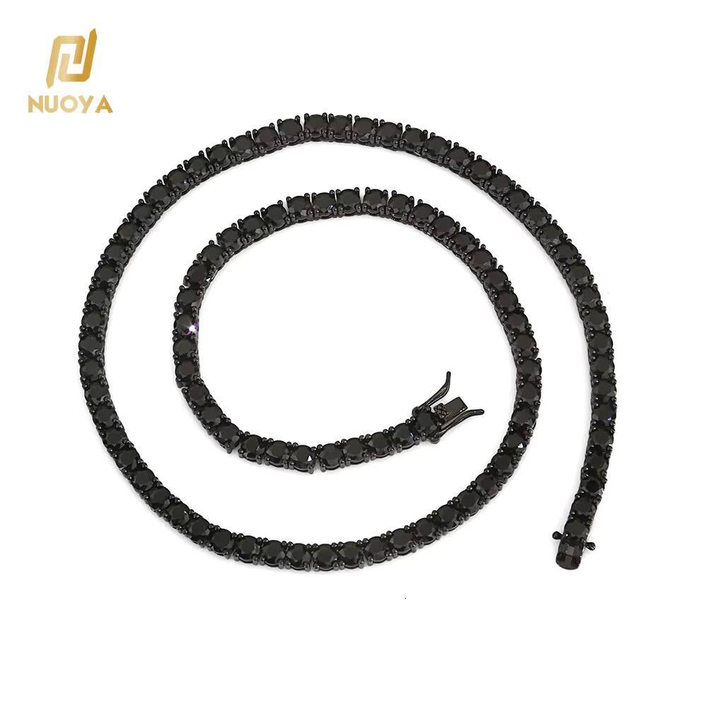 NUOYA Wholesale Mens Black CZ Tennis Chain with Spring Clasp Hip Hop Jewelry Black Plated Iced Out Tennis Chain Necklace