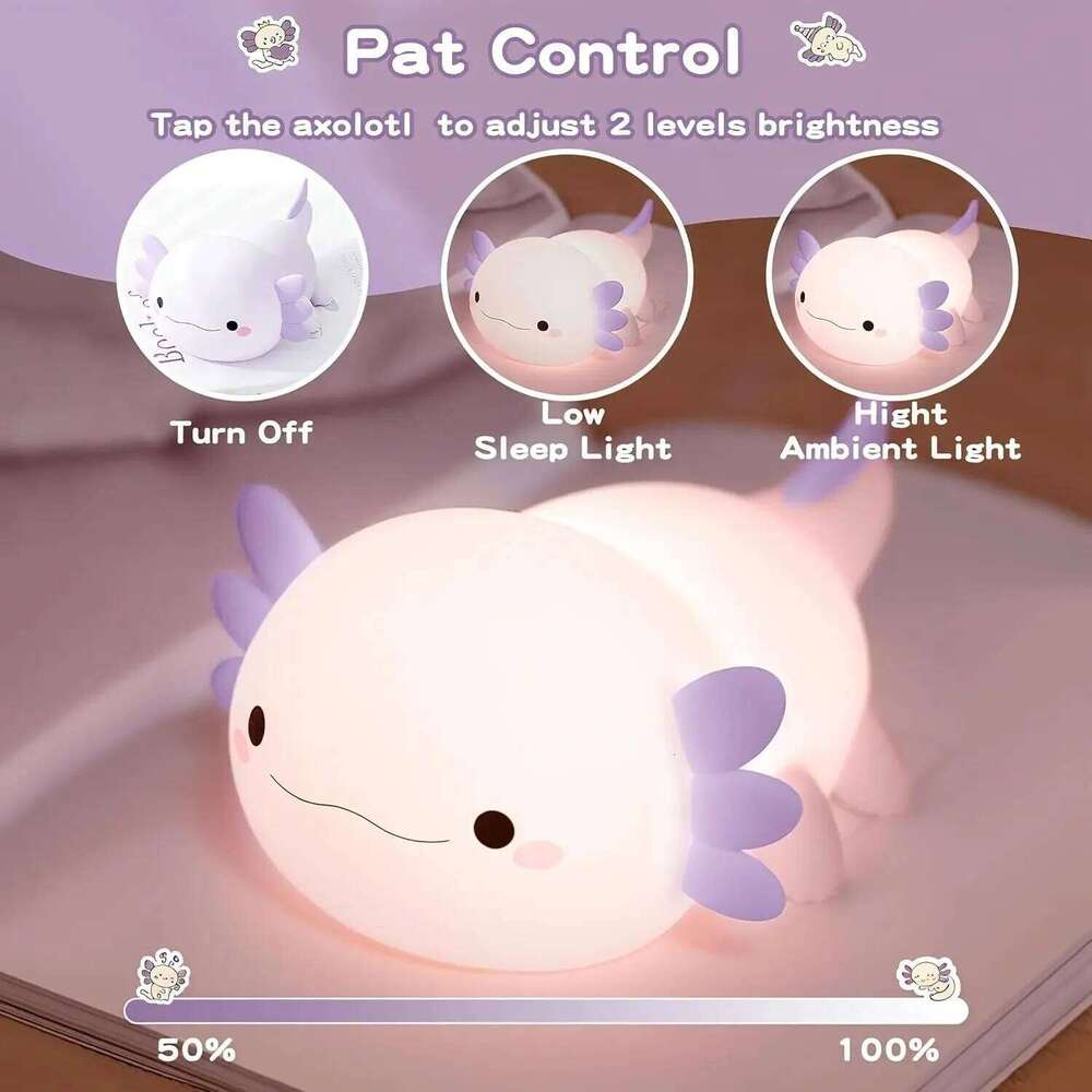 Night Light for Kids,Cute Purple Axolotl ,LED Squishy Nursery Nightlight, Soft Silicone Novelty Animal Bedside Lamp Z260127